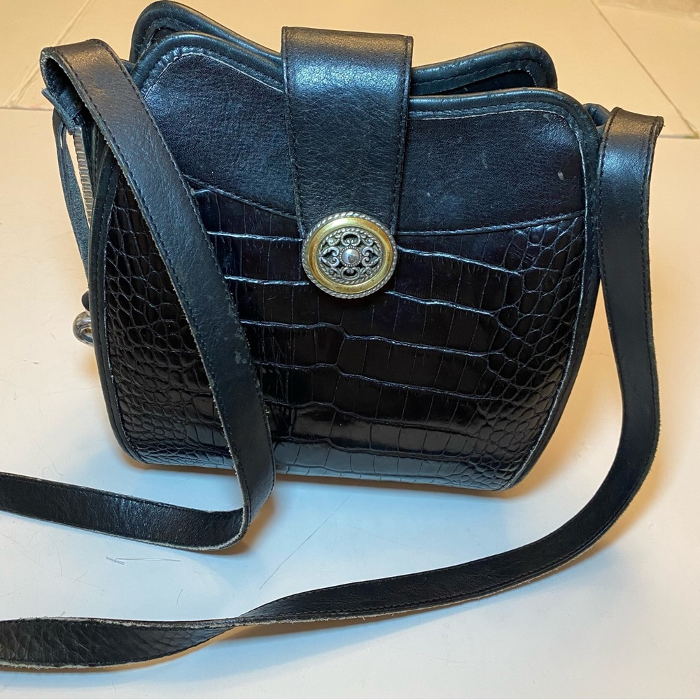 Vintage Black Brighton Croc-Embossed Crossbody silver/gold hardware